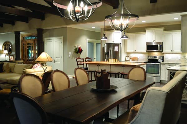 great room rustic beams