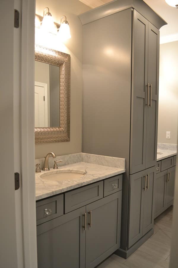 master bath gray cabinetry